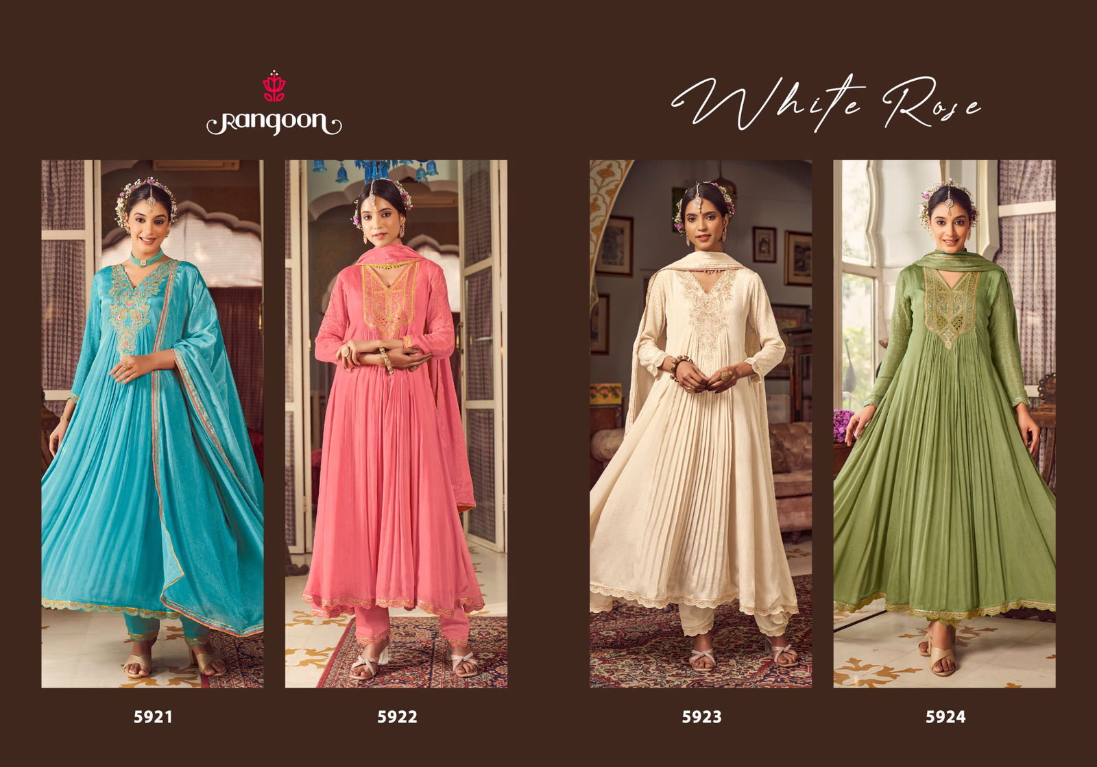 Whiterose By Rangoon Chinon Kurti Bottom With Dupatta Wholesale In India